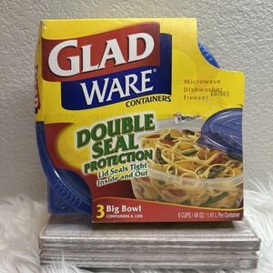 $23 🌙 2000 NOS GladWare Big Bowl Containers Lids, Round Size, 6 Cups 3 BOWLS